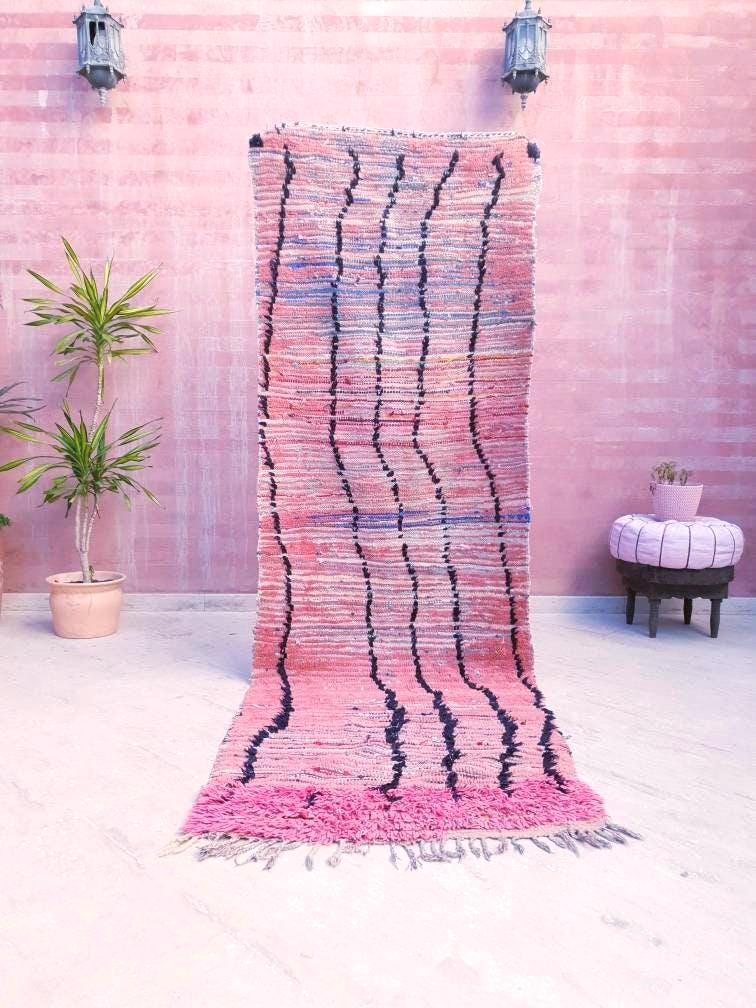 Vintage Moroccan Rug 3.2x10 Gorgeous Pink boujaad runner rug blush pink berber runner rug boujad kitchen rug