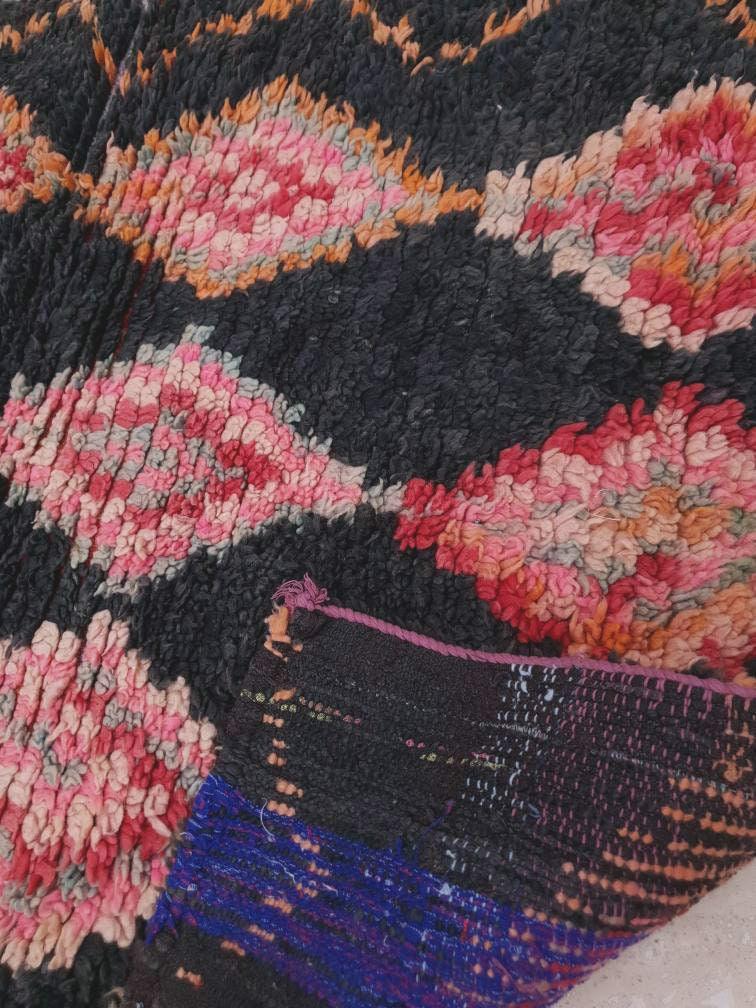Vintage Moroccan Rug 3x9 Black Rug, Retro runner Rug, Unique Hallway Rug, boujaad accent rug boucherouite rug