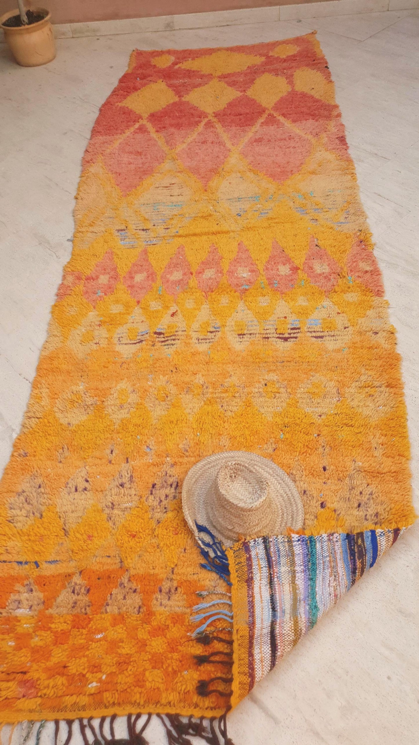 Vintage Boujaad Runner Rug, 4.2x12.1, Handwoven Moroccan Wool Rug