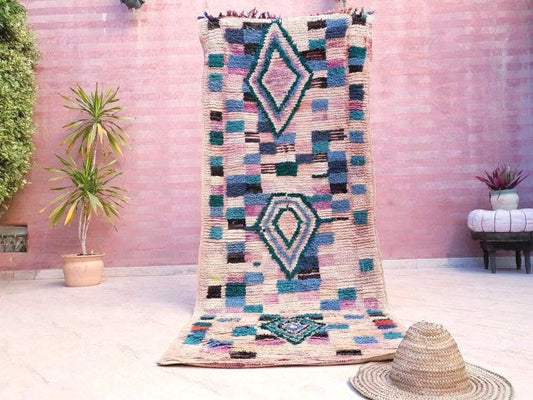 Vintage Moroccan Runner rug 3.3x8.1 Gorgeous Blush hallway rug, boujaad rug unique boujad rug colorful entryway rug