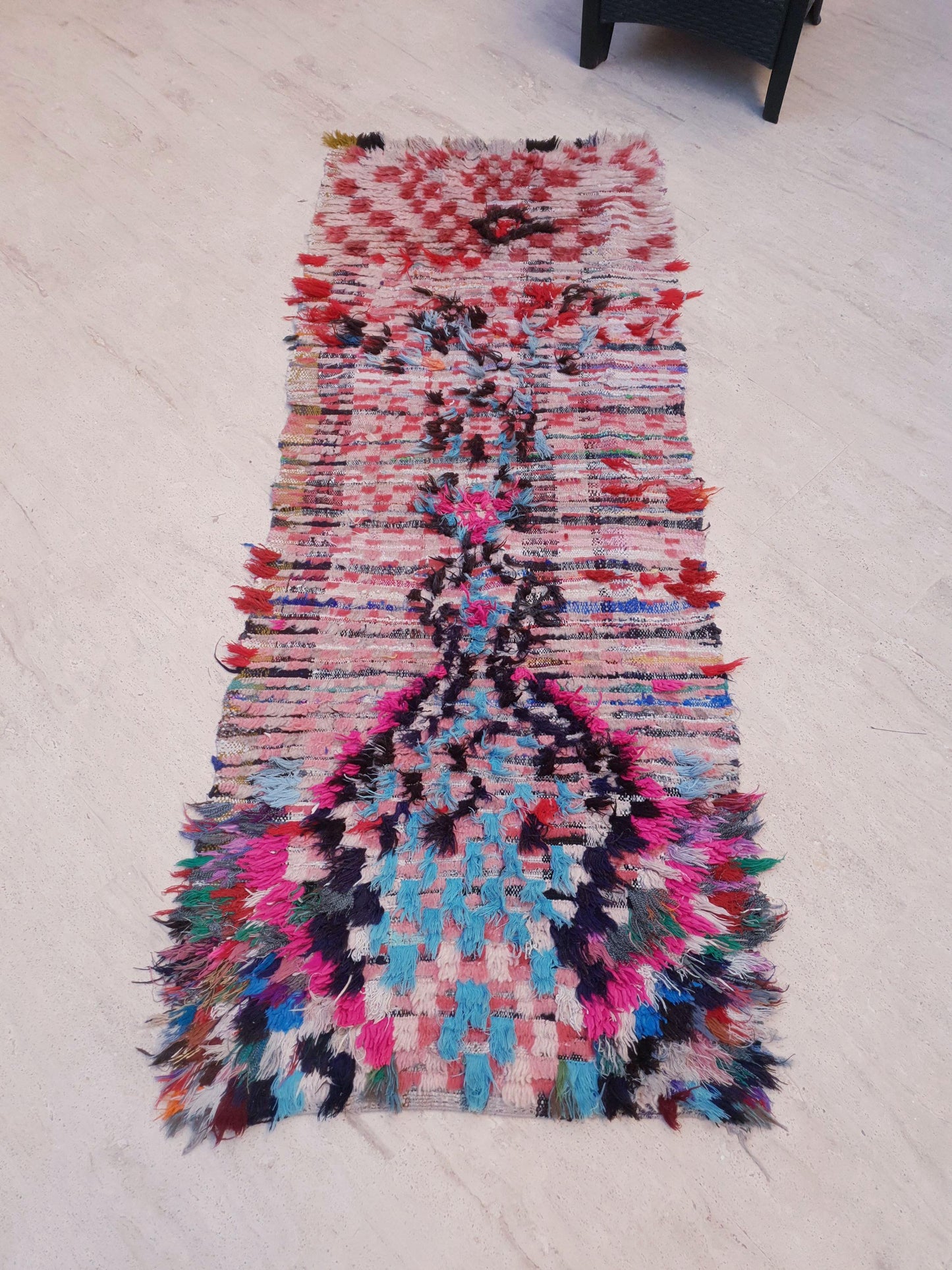Super Pretty Moroccan Rug 2.7x6.8 Color-Burst Boujaad Runner, playful pink  checkered rug, Festive boucherouite art rug, Unique colorful