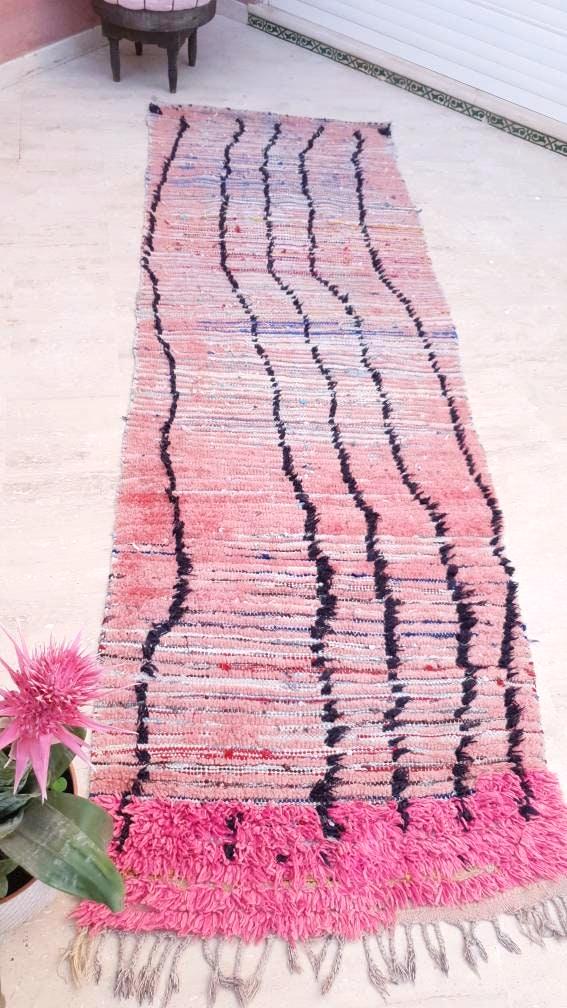 Vintage Moroccan Rug 3.2x10 Gorgeous Pink boujaad runner rug blush pink berber runner rug boujad kitchen rug