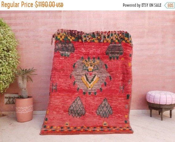 Vintage Moroccan Rug 5.6x6.7 incredible Abstract Muted Rug "That Face" Striking vintage Boujaad Rug | Boujad rugs