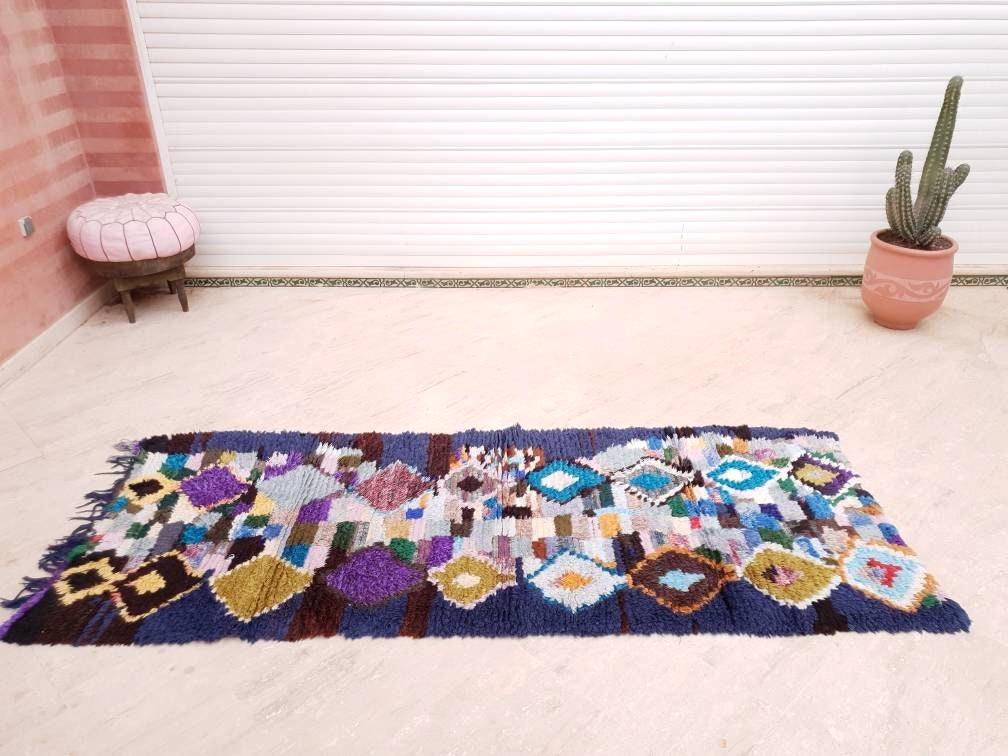 Vintage Morocan rug 3.3x8.5 Stunning Artistic runner rug "Starry Night" living room rug, blue hallway rug bedroom rug