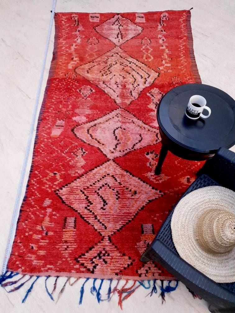 Vintage Moroccan rug 5x8.7 Precious boujaad rug blush red carpet, Incredible Unique tribal living room rug