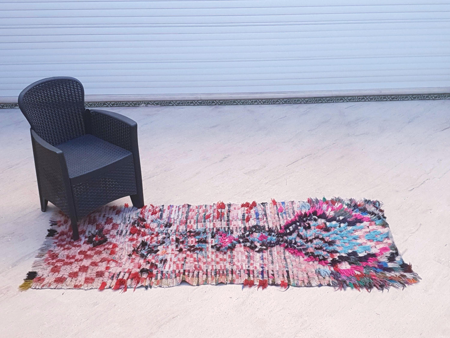 Super Pretty Moroccan Rug 2.7x6.8 Color-Burst Boujaad Runner, playful pink  checkered rug, Festive boucherouite art rug, Unique colorful