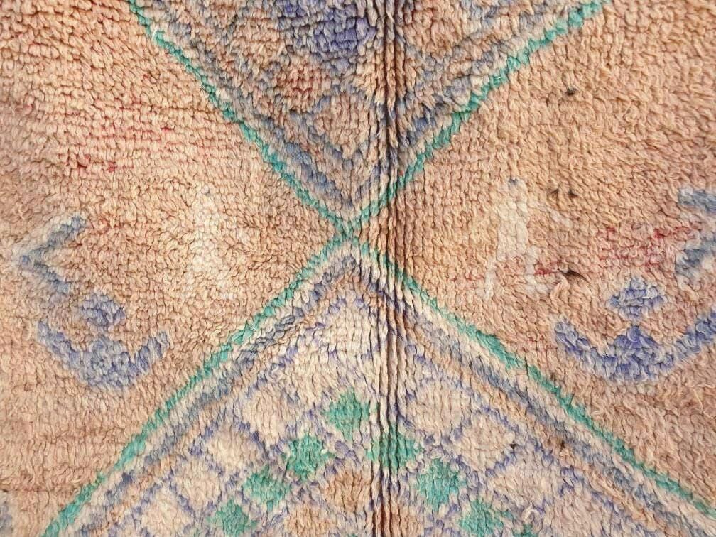 Vintage Moroccan Rug 5.4x7 Marvelous large cream rug Latté Boujaad Teal Beige rug, pastels morocan rug, squarish carpet