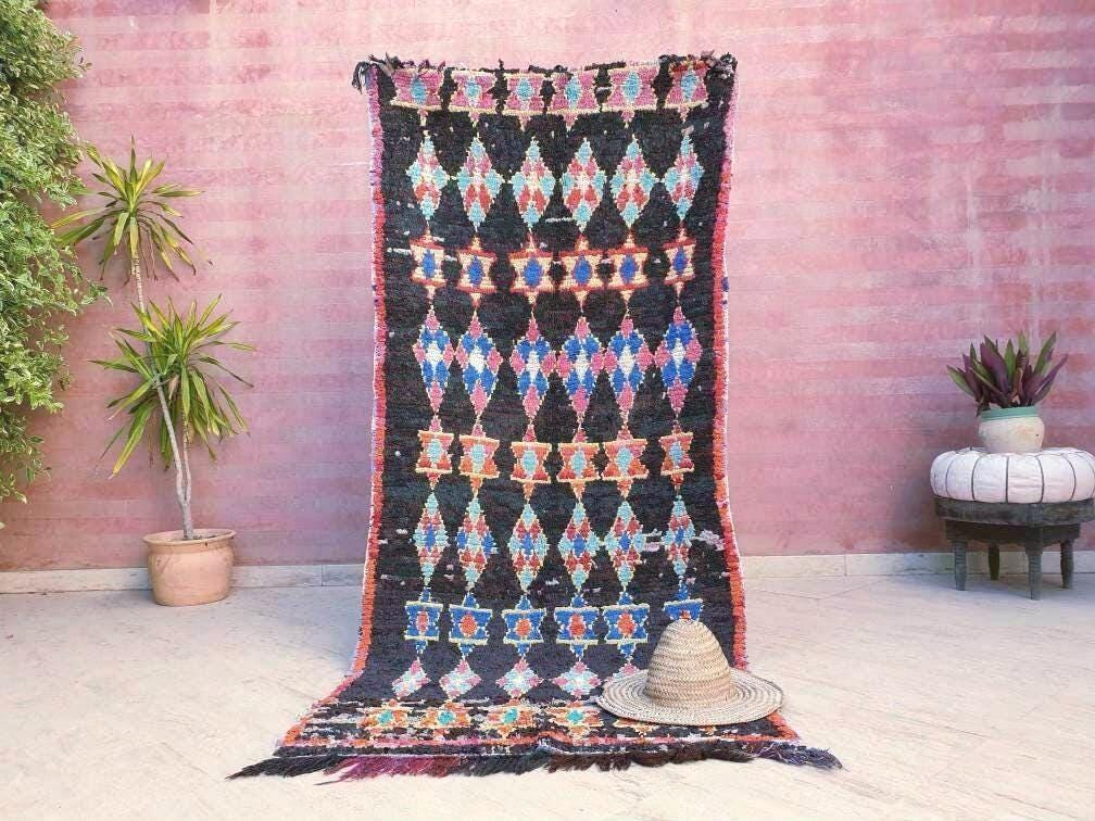 Vintage Moroccan rug "Magen David"  3.5x7.7 Unique rug, bedroom rug living room rug, Berber Jewish rug, beni ourain rug