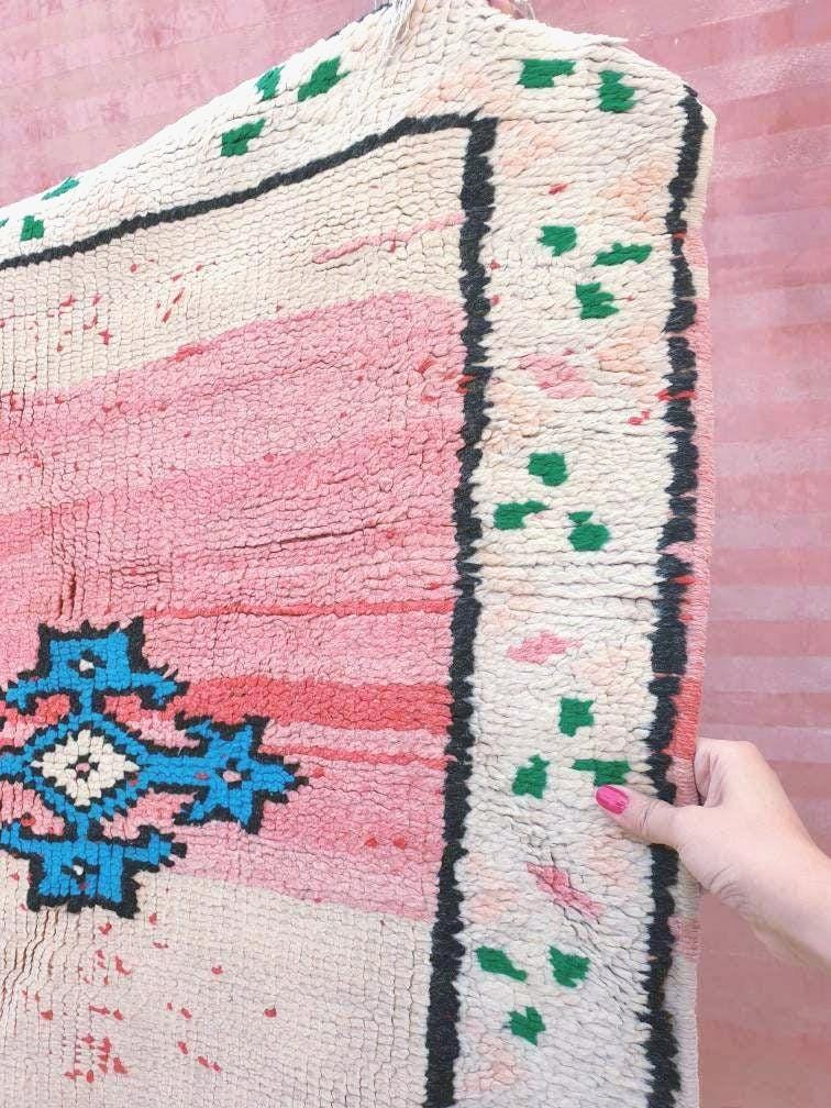 Vintage Moroccan Rug 4.6x10 Stunning pink White Boujaad Rug, unique tribal morocco rug, large boujad rug