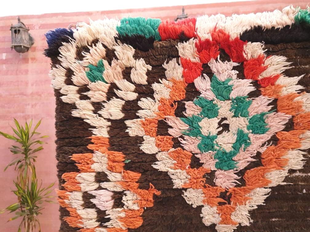 Vintage Moroccan Rug 2.6x9.2 Brown Boho retro runner Rug Morrocan rug  bedroom rug, living room rug boujaad accent rug