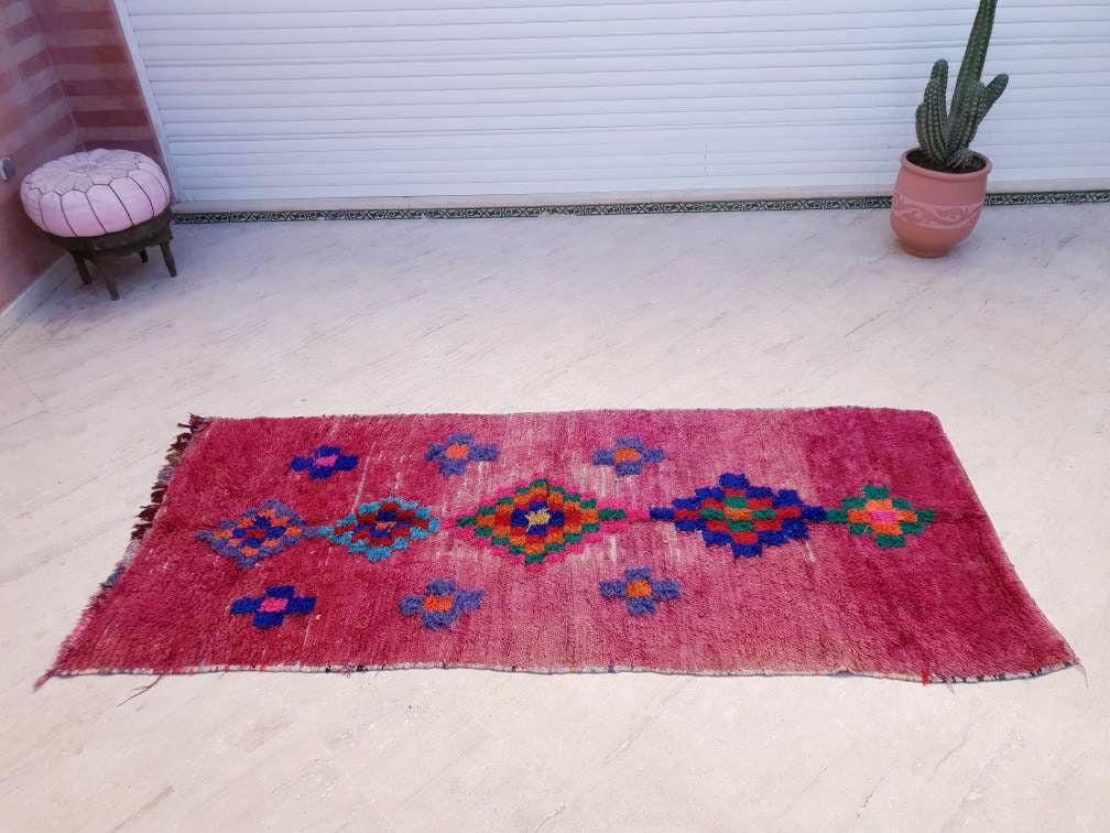 Vintage Moroccan rug 3.5x8.5 | incredible blush Boujaad rug | morrocan Boujad rug | antique area rug | Entry hallway rug