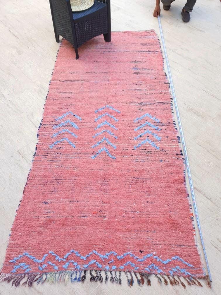 Vintage Moroccan Rug 4.1x9.2 gorgeous Pink rug Boujaad rug Tribal berber rug boujad rug Cyan Pink berber rug