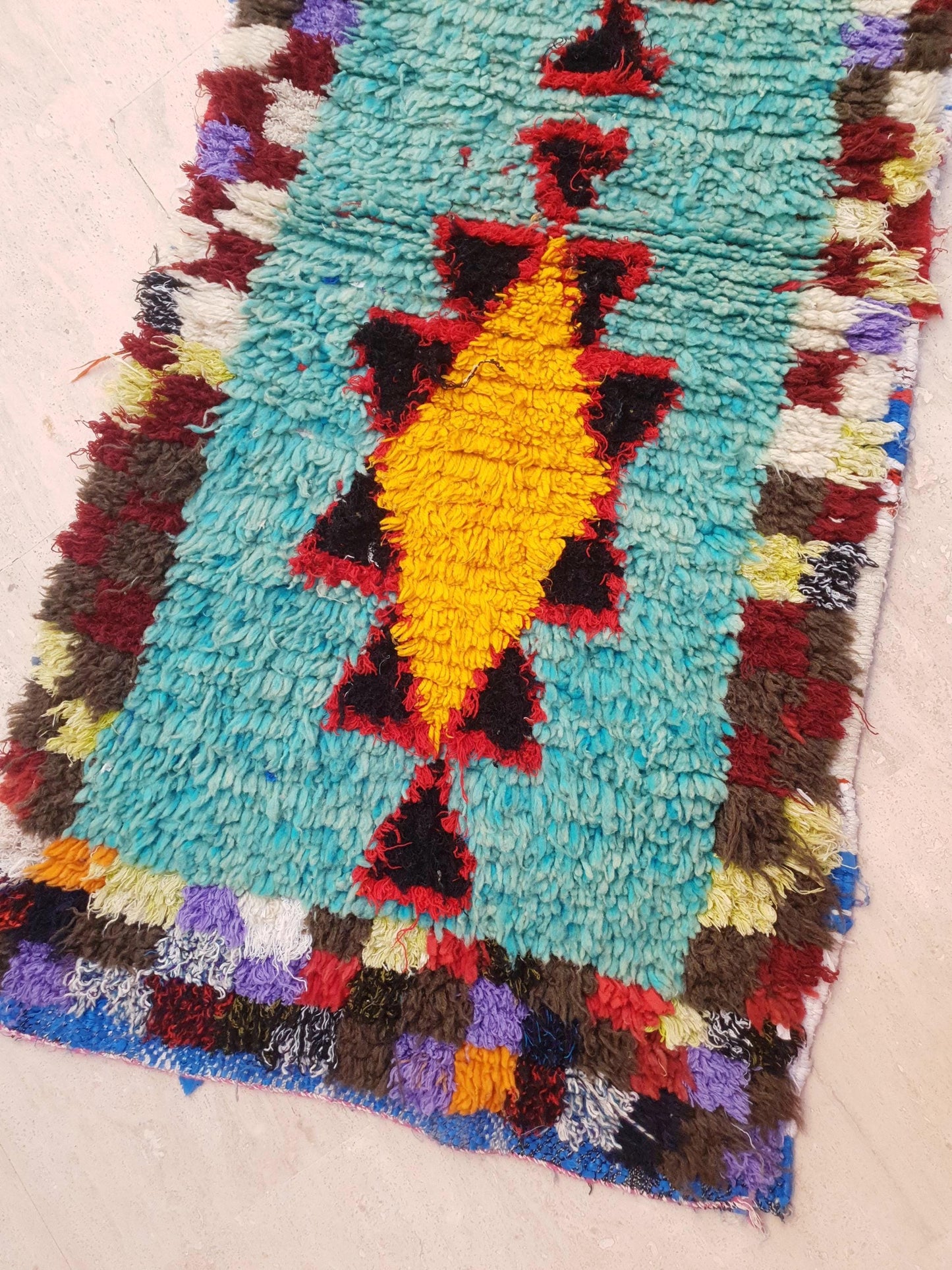 Turquoise Berber Hallway Runner Rug: Wool & Cotton Boujaad Rug, 2.2x8 ft