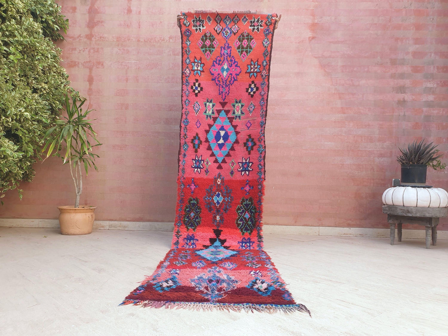 Vintage Hot Pink Moroccan Runner Rug 2.3x10 Azilal Berber Wool Rug