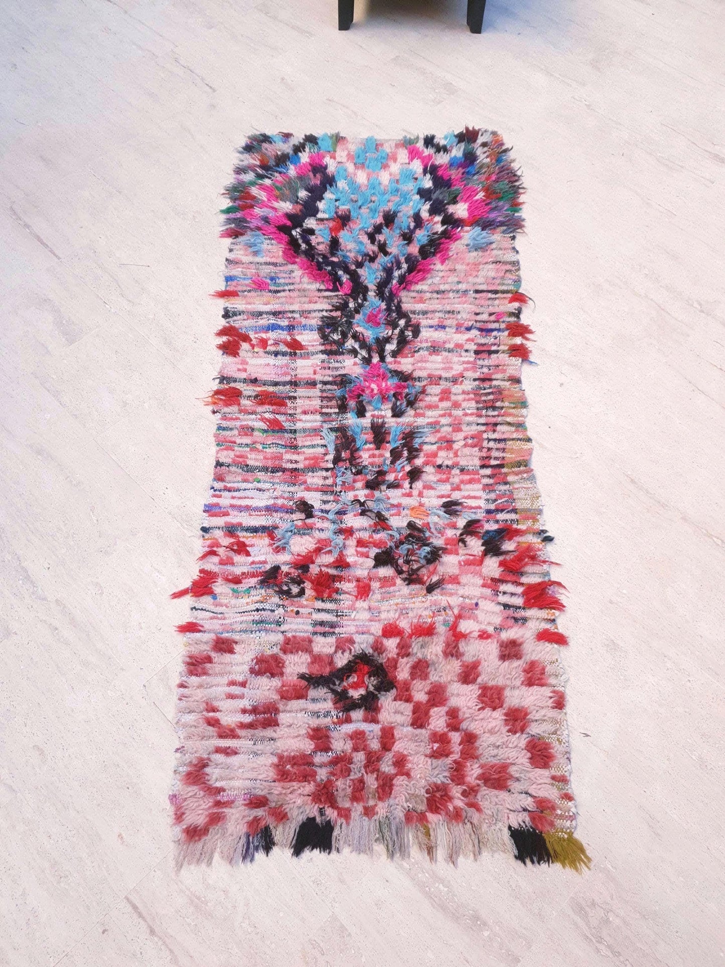 Super Pretty Moroccan Rug 2.7x6.8 Color-Burst Boujaad Runner, playful pink  checkered rug, Festive boucherouite art rug, Unique colorful