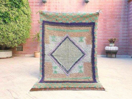 Vintage Moroccan Rug 3.2x5 Gorgeous Moroccan boujaad Rug blush Beige Mint Green rug, Beige Brown living room rug