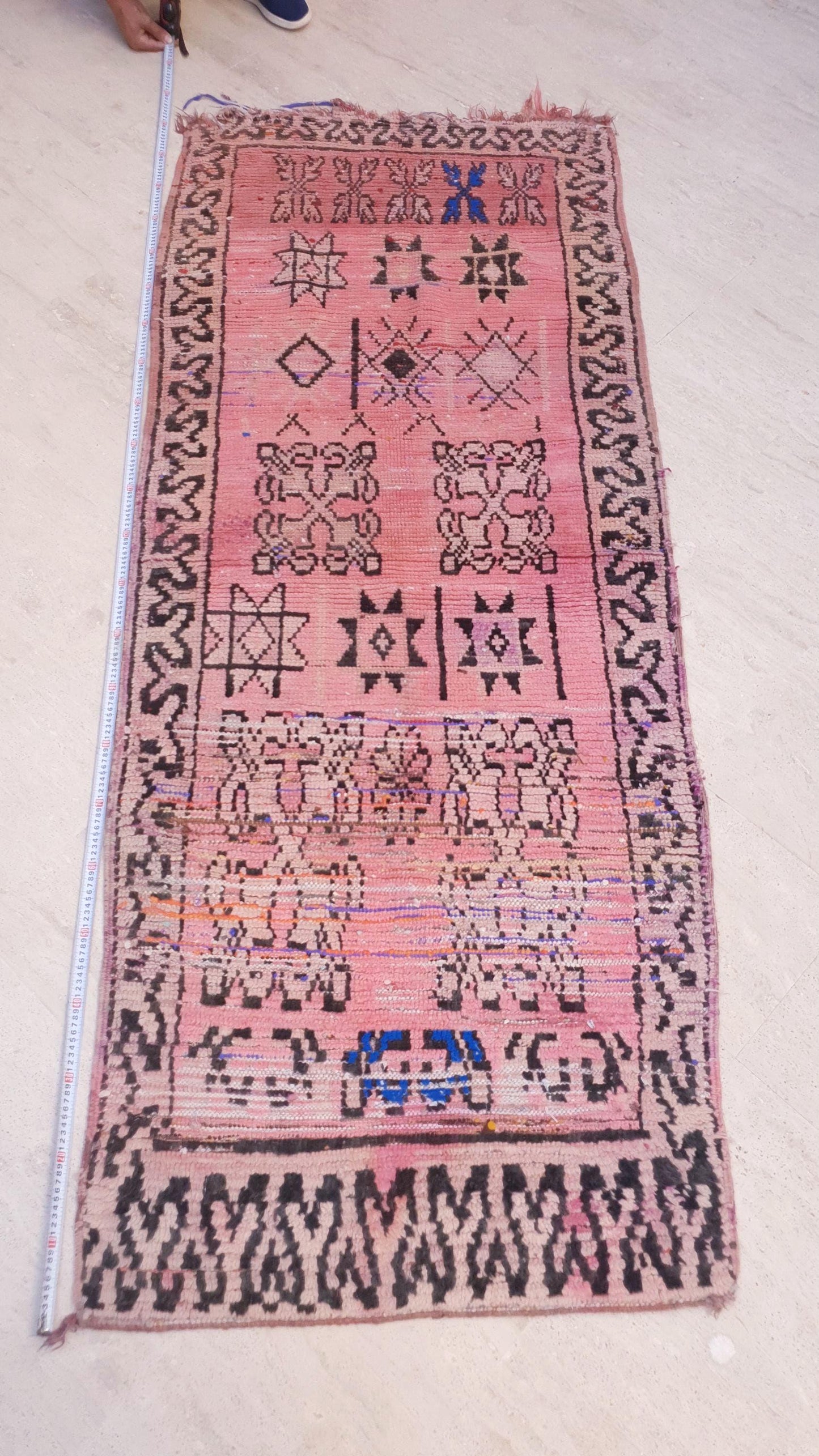 Vintage Moroccan Runner Rug, Faded Pink Boujaad Runner 3.1x7.8  Blush Pink Berber Rug, Rare Tribal Moroccan rug, Old Rose Bohemian Beauty