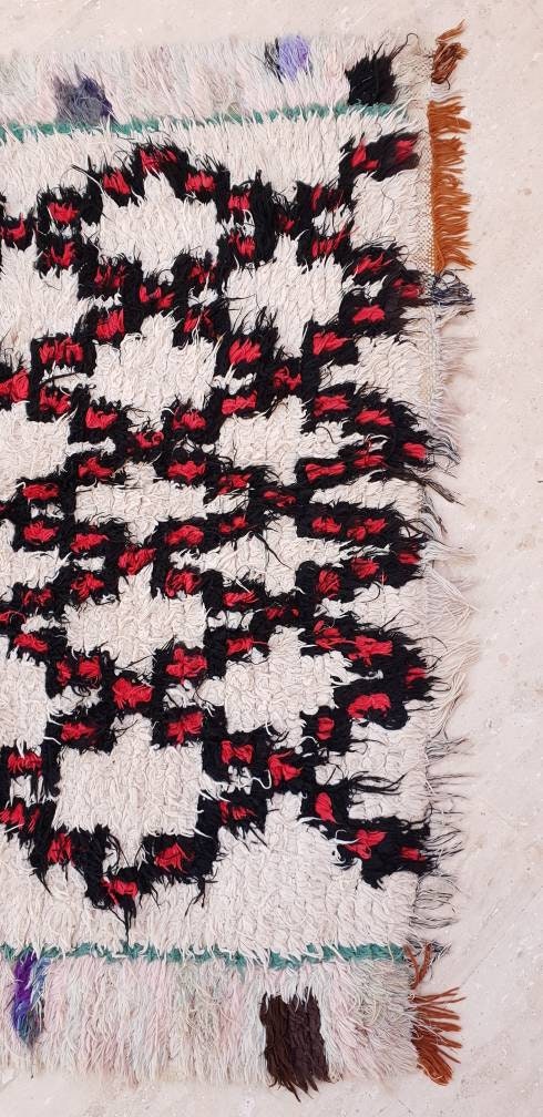 Vintage Moroccan Boujaad Rug, Red Black Ivory, Large Bohemian Rug (4.3'x9')