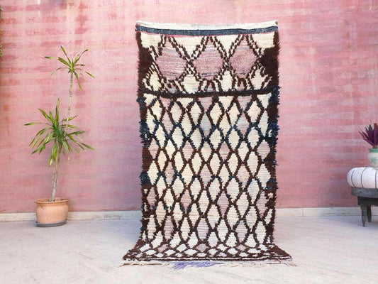 Vintage Moroccan rug 3.5x7 Gorgeous abstract Berber Rug, blush dust rose brown Boujaad Rug, Moroccan accent rug, brown beige tribal rug