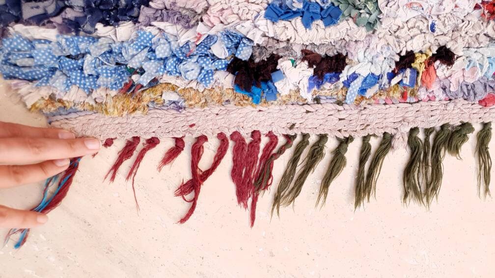 Vintage Moroccan Rug 2.6x5.6 Unique Boucherouite rug,  berber rug, Tribal Abstract rug, boho moroccan rug,Antique accent rug
