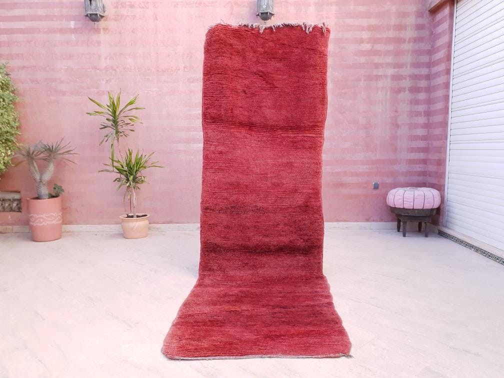 Vintage Moroccan Rug 3.3x10 Velvet Gorgeous Boujaad red runner rug, Artistic Hallway rug, Unique red runner rug