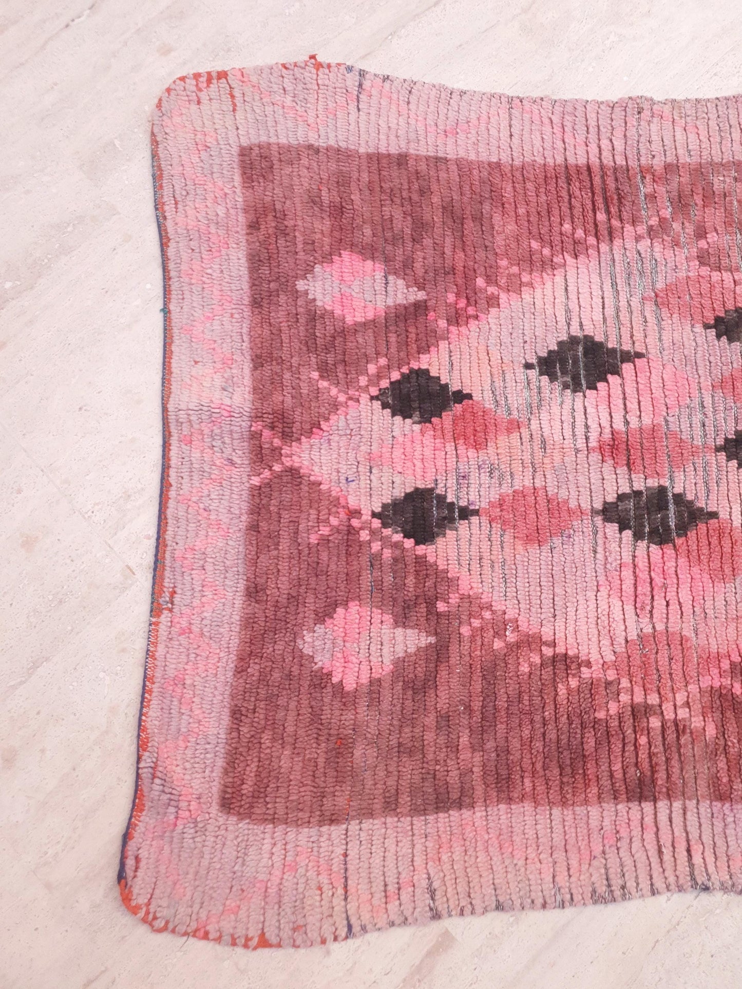 Vintage Moroccan Rug 3.5x8.5 Gorgeous Boujaad Blush Pink Brown rug, Beige Cream Hallway rug, Unique runner rug Authentic Berber Boujad rug