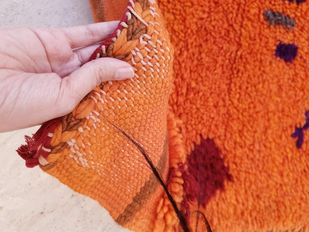 Vintage Moroccan Rug 4.7x8.3 stunning orange papaya boujaad rug, Vintage Beni Ourain Rug bedroom rug, living room rug