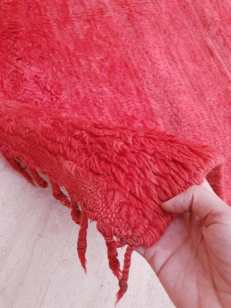 Vintage Moroccan Rug | 3.3x10.3 Gorgeous Boujaad muted red runner rug, Artistic Hallway rug, Unique red runner rug Authentic Beni mguild rug