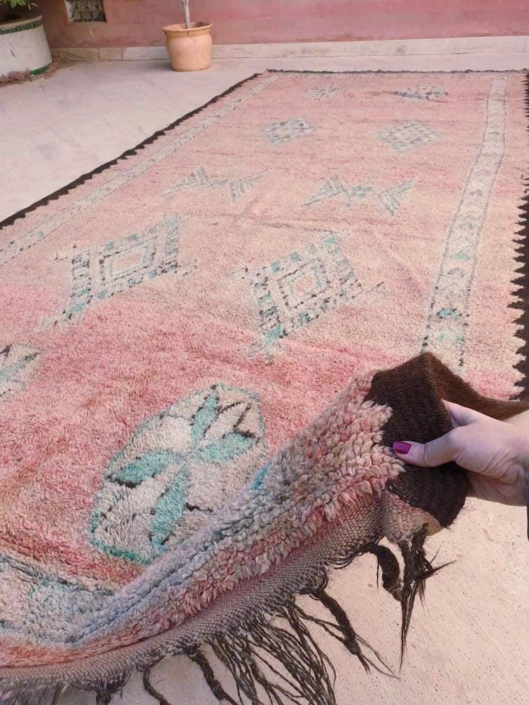 Gorgeous Vintage Moroccan Rug 5.2x11.3 marvelous pastels beige teal rug Boujaad rug large berber peach boujad rug