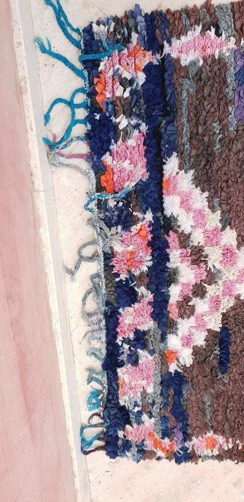 Vintage Black Boucherouite Runner Rug, Moroccan Berber Rug (3.3x7.5 ft)