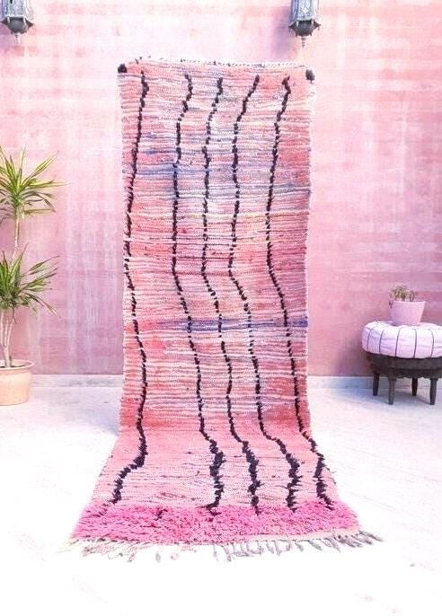 Vintage Moroccan Rug 3.2x10 Gorgeous Pink boujaad runner rug blush pink berber runner rug boujad kitchen rug