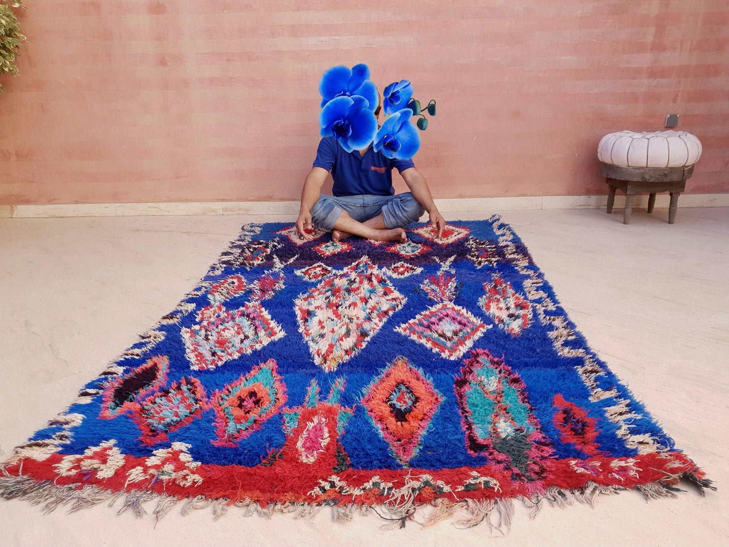 Majestic Vintage Moroccan rug 5.2x8 "Blue Orchid" Unique Stunning blue Azilal Berber rug, boujaad rug boucherouite rug
