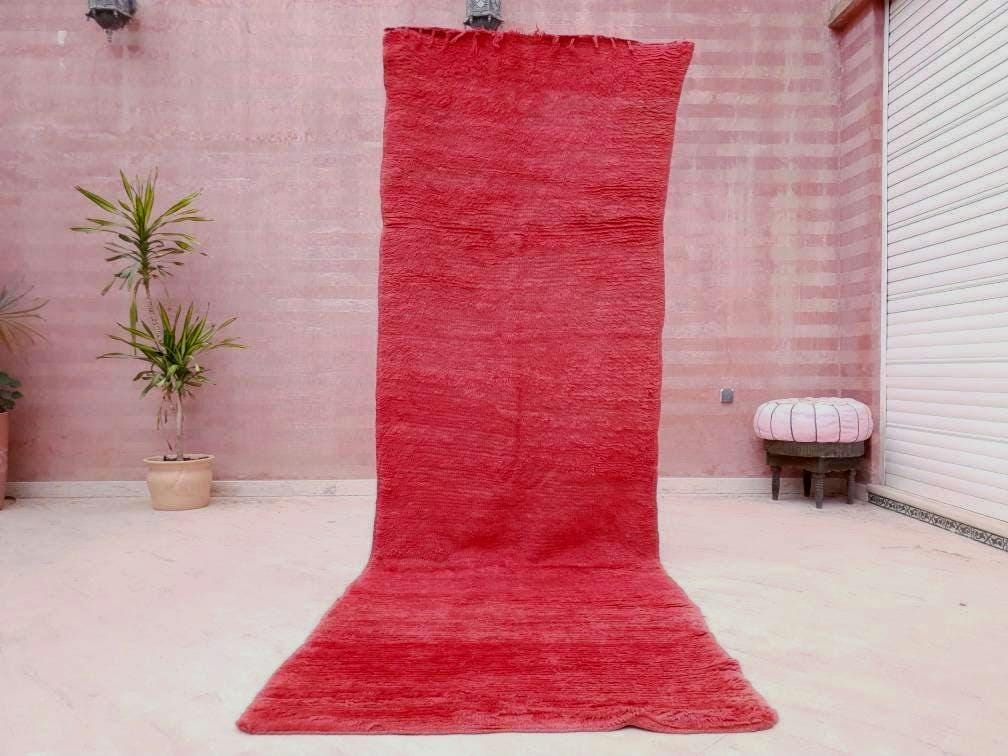 Vintage Moroccan Rug | 3.3x10.3 Gorgeous Boujaad muted red runner rug, Artistic Hallway rug, Unique red runner rug Authentic Beni mguild rug
