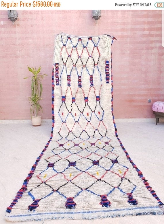 Vintage Moroccan Azilal Rug, Large Tribal Bedroom Rug (4.25x13 ft)