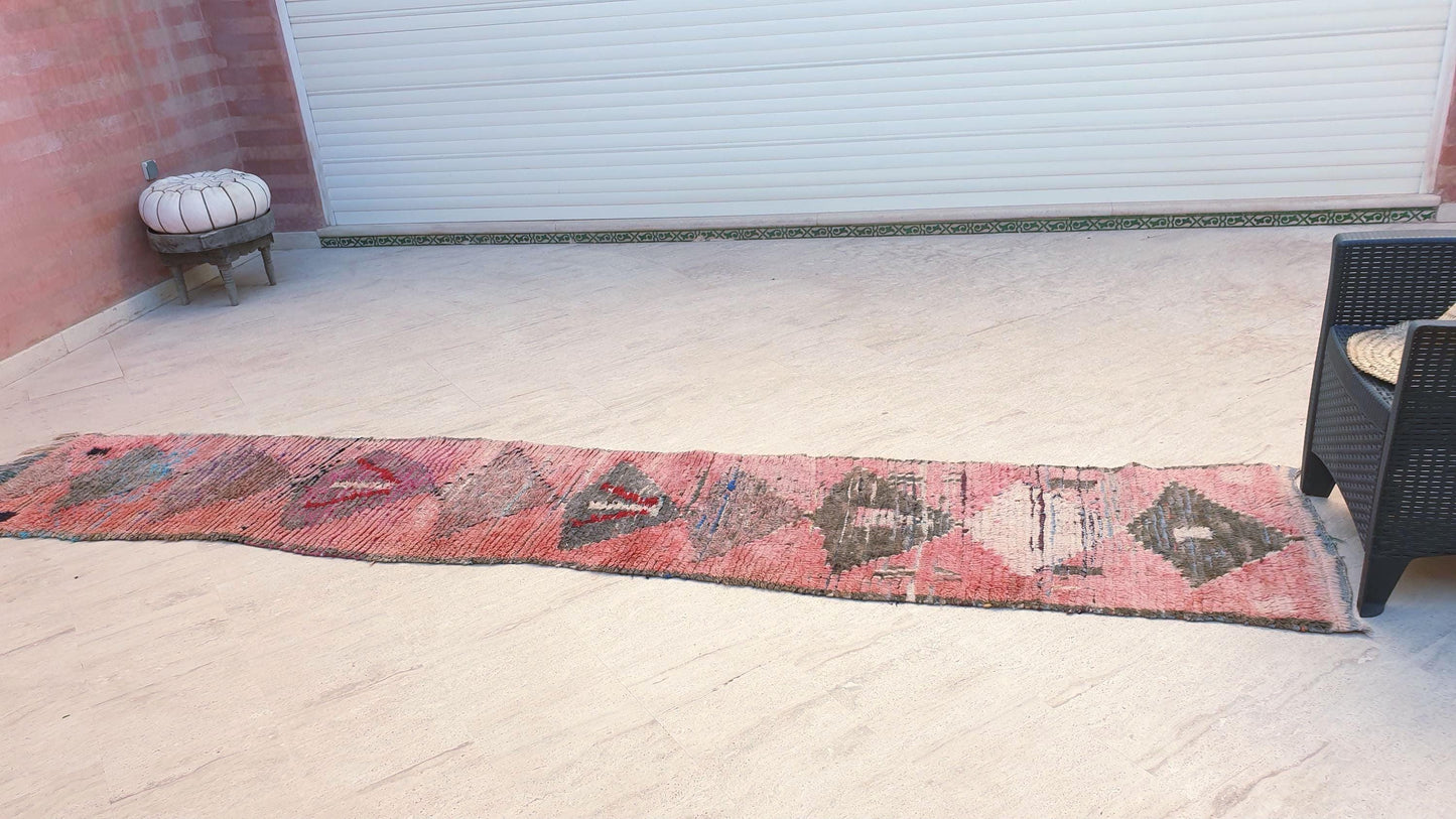 Vintage Moroccan Rug 2.2x11.8 Stunning Moroccan boujaad Runner Rug, blush pink rug, long hallway rug Abstract carpet