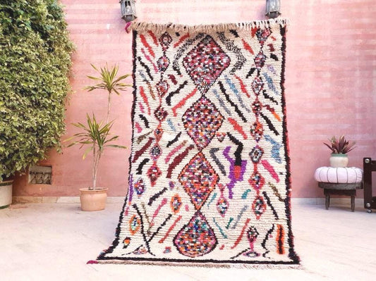 Vintage Moroccan Rug 4x6.2 Super Pretty vintage Moroccan Rug, colorful azilal rug artistic rug, boho boujaad accent rug