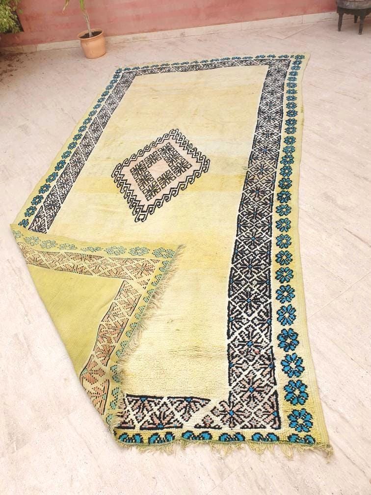 Precious Moroccan Rug 6.6x13 Vintage Boujaad rug, Gaudi Artistic rug, Large yellow mustard rug, Unique Boujad rug