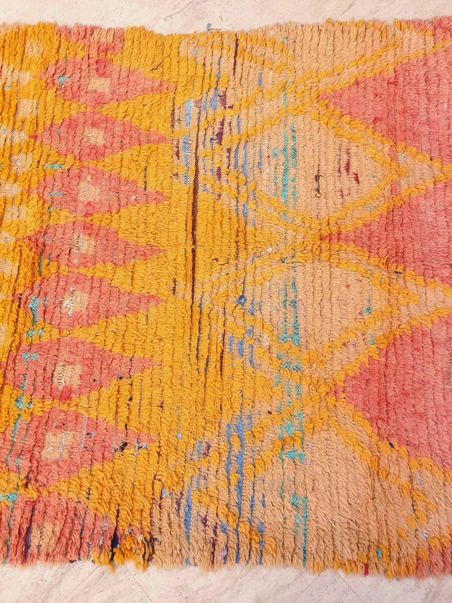 Vintage Boujaad Runner Rug, 4.2x12.1, Handwoven Moroccan Wool Rug
