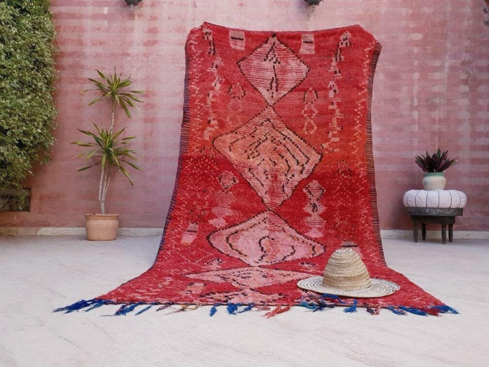Vintage Moroccan rug 5x8.7 Precious boujaad rug blush red carpet, Incredible Unique tribal living room rug