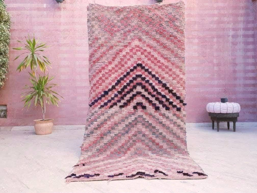 Vintage Moroccan Rug 3.8x7.5 Gorgeous Blush Boujaad rug, Unique area Rug, checkered bedroom rug, living room rug