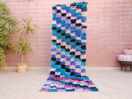 Vintage Moroccan Rug 3x9.3 Boucherouite Runner rug  Unique Lovely Berber rug bedroom rug, Colorful living room rug boho rug
