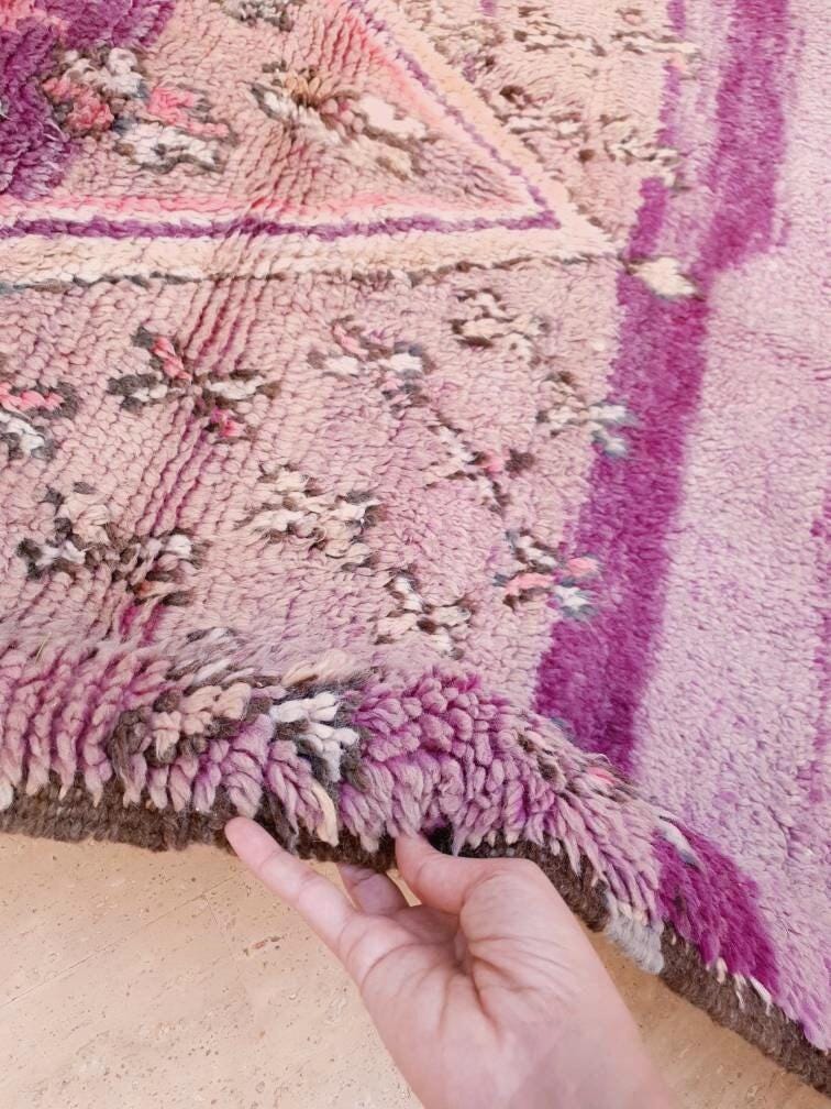 Vintage Moroccan Rug 3.9x8.5 Gorgeous Purple Peach Blush rug "Roses & Butterflies" Unique boujaad rug mauve purple rug