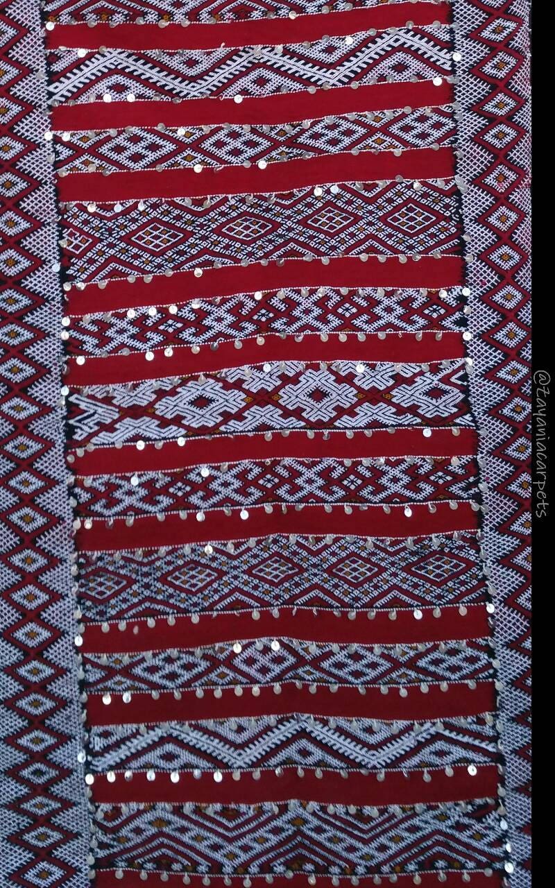 Vintage Sequined Berber Rug, Red Moroccan Rug 3x5.7