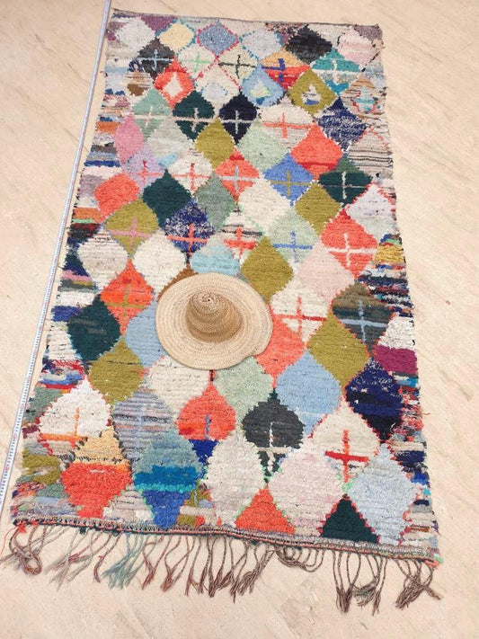 Vintage Moroccan Rug 4.5x8.5 Gorgeous Colorful Berber Rug, Boujaad rug, Antique Wool & Boucherouite Rug