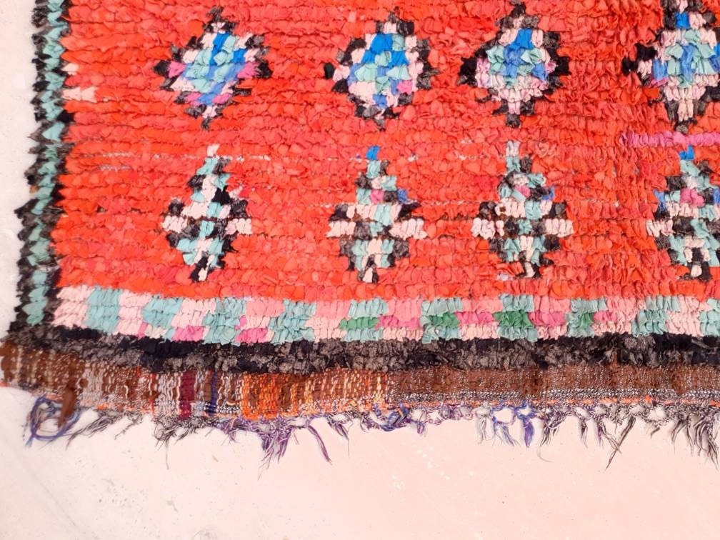 Vintage Red Moroccan Boucherouite Rug, 5x7.7 Berber Rug