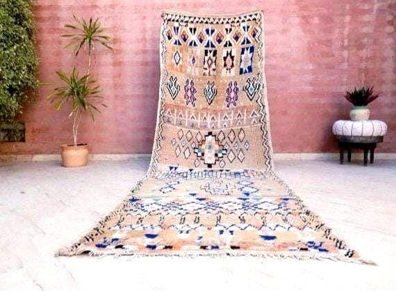 Gorgeous Vintage Moroccan Rug 4.1x12.2 marvelous pastels beige rug Boujaad rug large berber rug