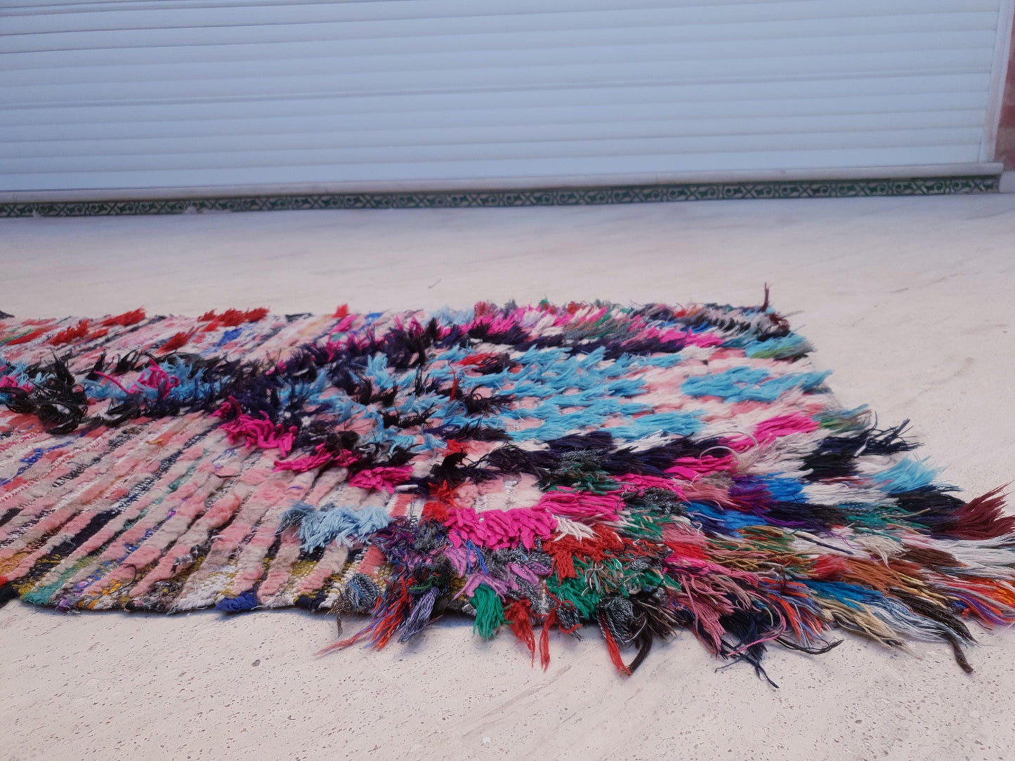 Super Pretty Moroccan Rug 2.7x6.8 Color-Burst Boujaad Runner, playful pink  checkered rug, Festive boucherouite art rug, Unique colorful