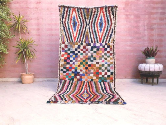 Vintage Moroccan Rug 3.6x7.2 Gorgeous Colorful boujaad Rug colorful rug bedroom rug Psychedelic rug beni ourain rug