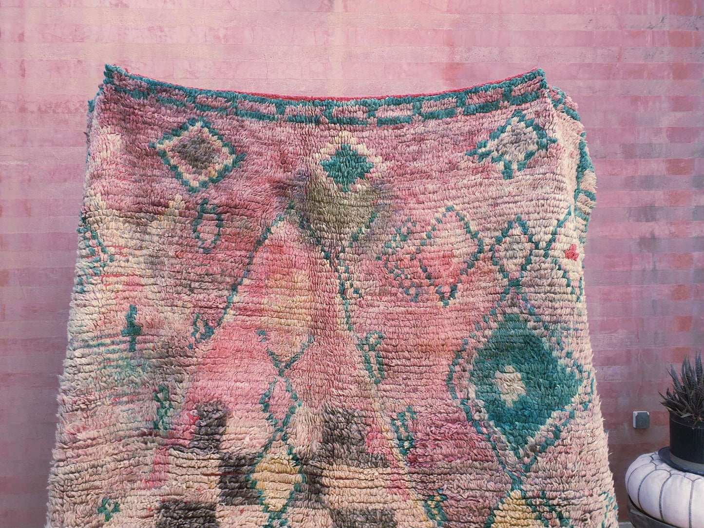 Vintage Boujaad Moroccan Rug, Earthy Blush Pink and Teal, 6.2x11.2
