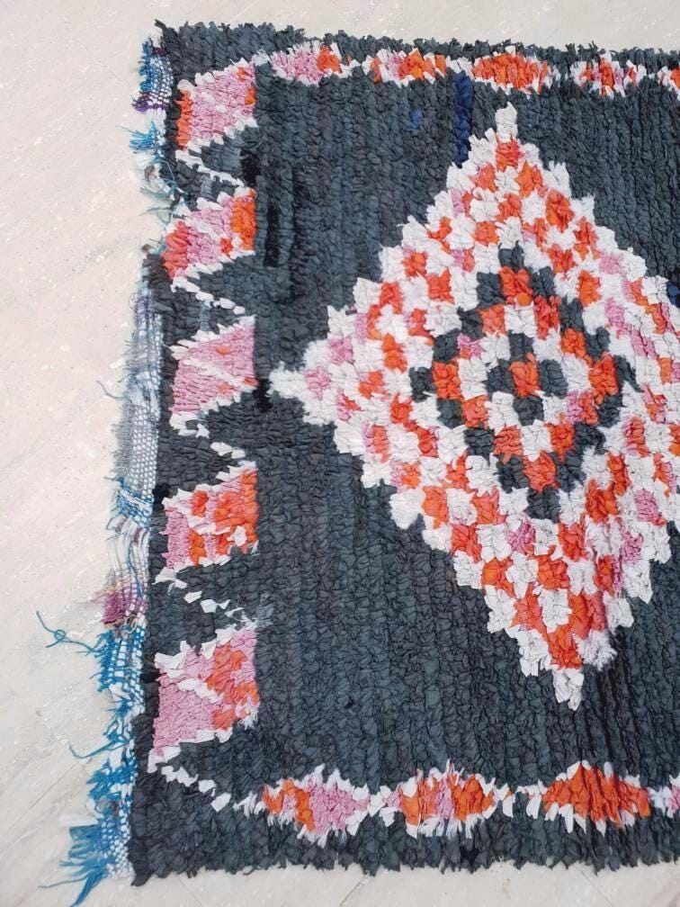 Vintage Black Boucherouite Runner Rug, Moroccan Berber Rug (3.3x7.5 ft)